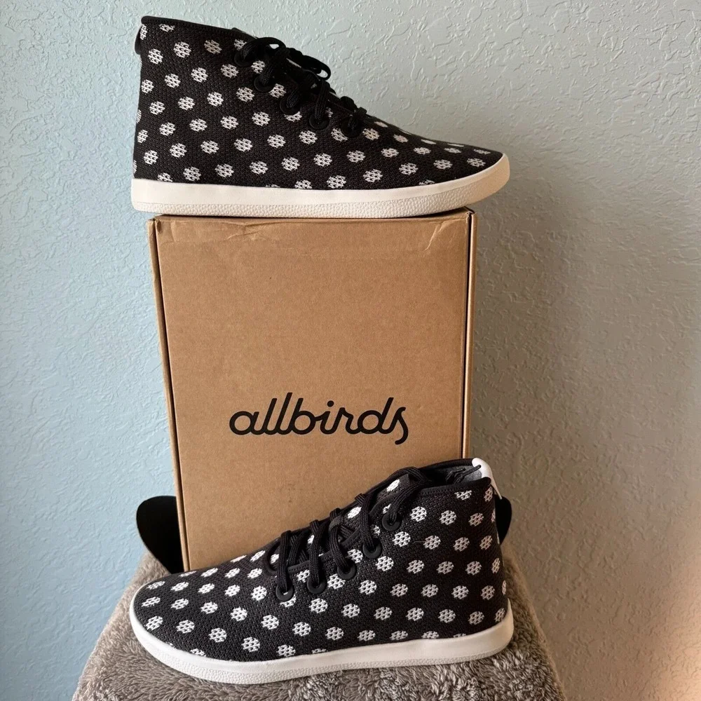 Allbirds Tree Toppers High Top Sneakers Black‎ White Polka Dot US 13 EU 45-46